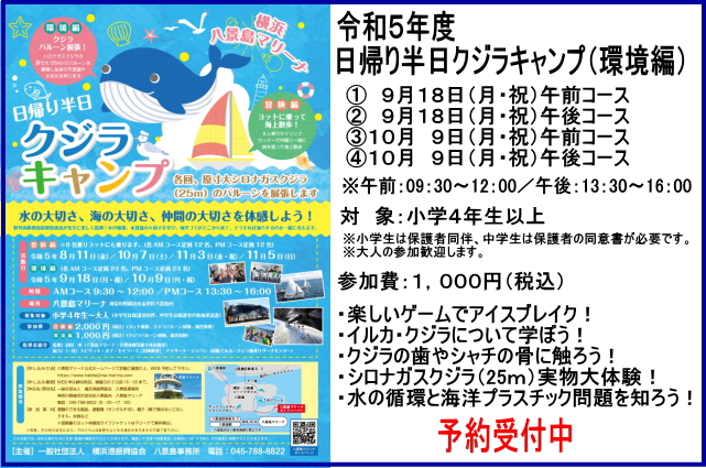 イベント名：八景島マリーナ「クジラキャンプ（環境編）」