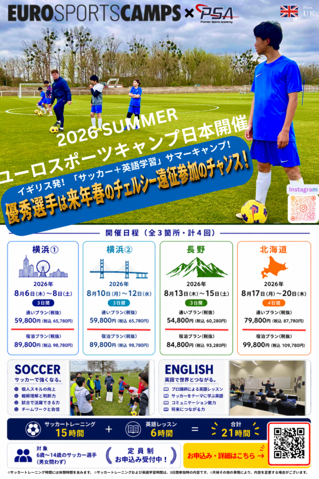 イベント名：【チェルシー遠征セレクション対象】イギリス発！「サッカー×英語」の特別サマーキャンプ！